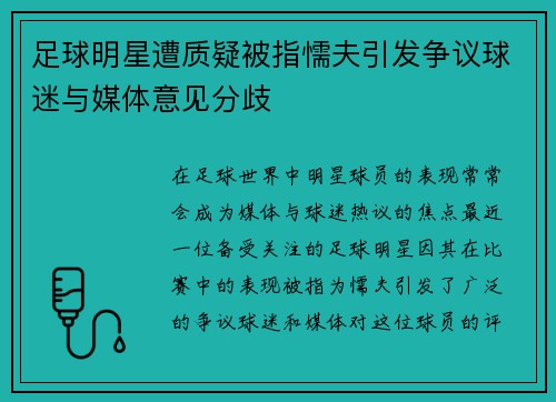 足球明星遭质疑被指懦夫引发争议球迷与媒体意见分歧